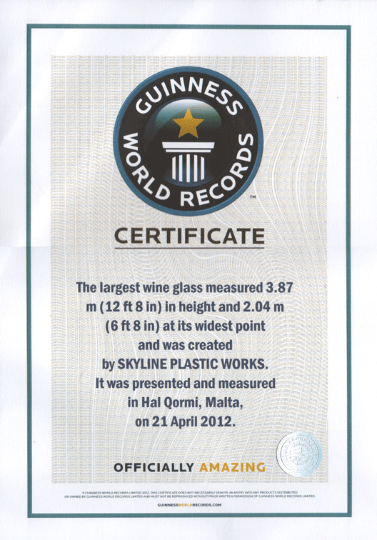The certificate from the Guiness World Records