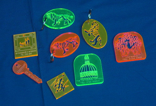 A selection of laser cut keychains