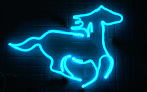 A running horse, through good design the effect of the wind is clearly visible in this neon sign