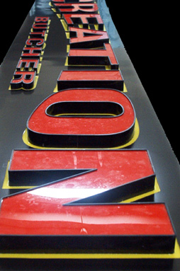 Box Type Letters on matt Aluminium Background with Acrylic stencilled letters